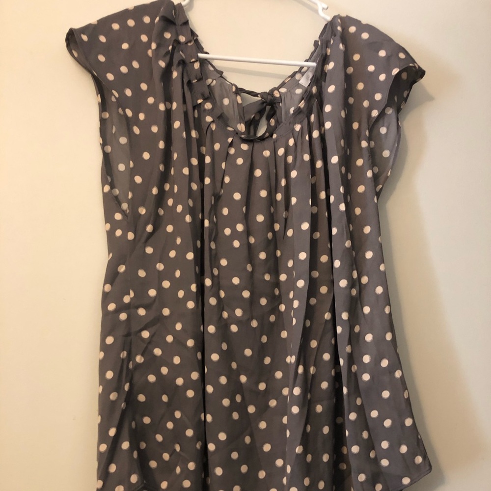 NWT Lauren Conrad Silk Grey Polka Dot Blouse XXL